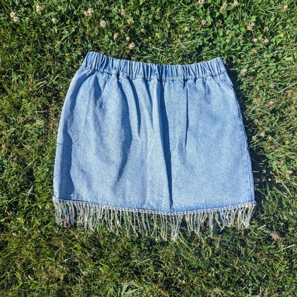 NWT Denim Rhinestone Skirt - Picture 2 of 3